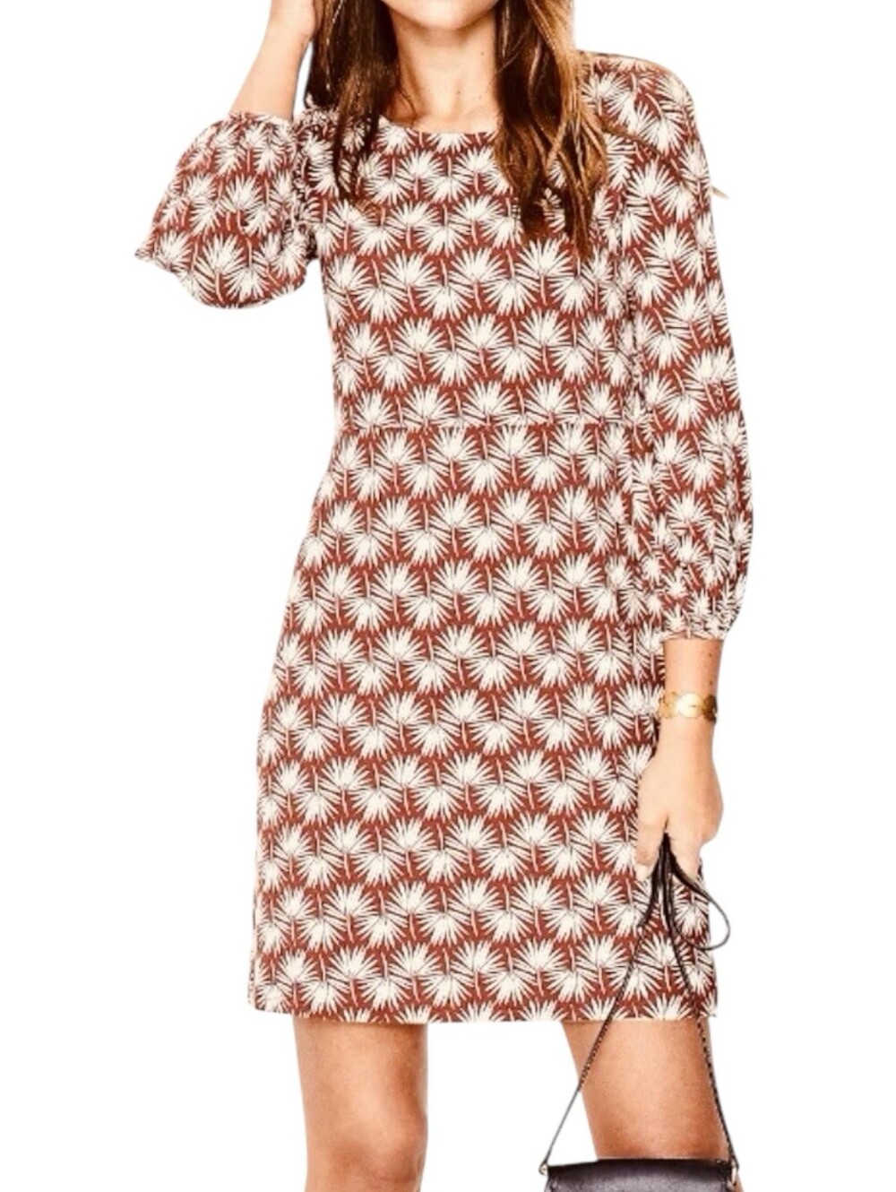 Boden Lucie Jersey Tunic Dress Rust Red White Palm Leaf Print